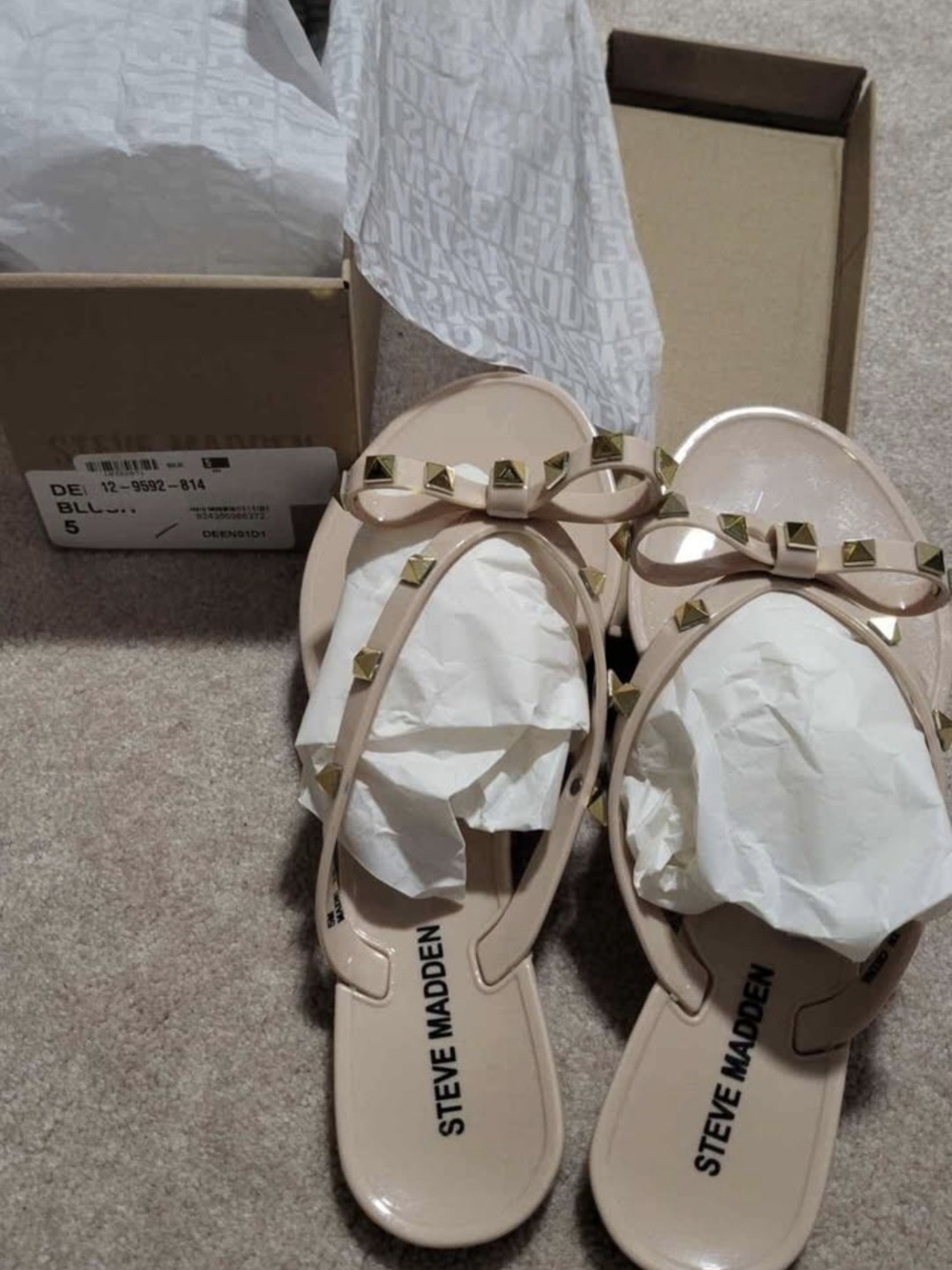 Steve Madden Nude Pink Bow Sandals with Gold Studs